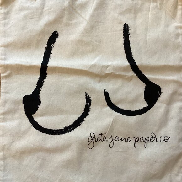 NEW! "THE LONE BOOB" ART PRINT TOTE BAG by GRETA JANE PAPER CO. PURSE TRAVEL GYM - Picture 2 of 2